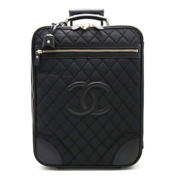 CHANEL CC Quilted Nylon Luggage Carry-on Trolley Wheels Travel Bag Baggage Tote - Picture 1 of 9